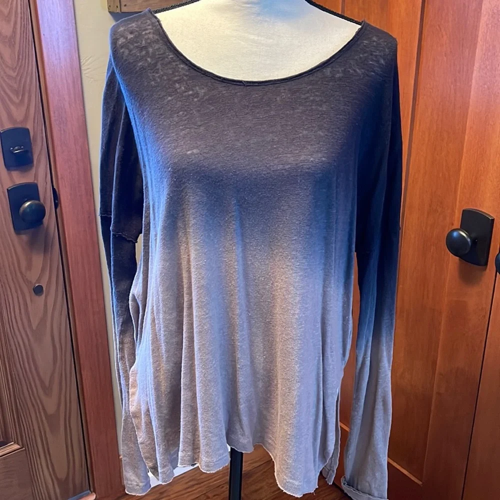 Free People Ombre Black to Taupe Long Sleeve Scoop Neck Top